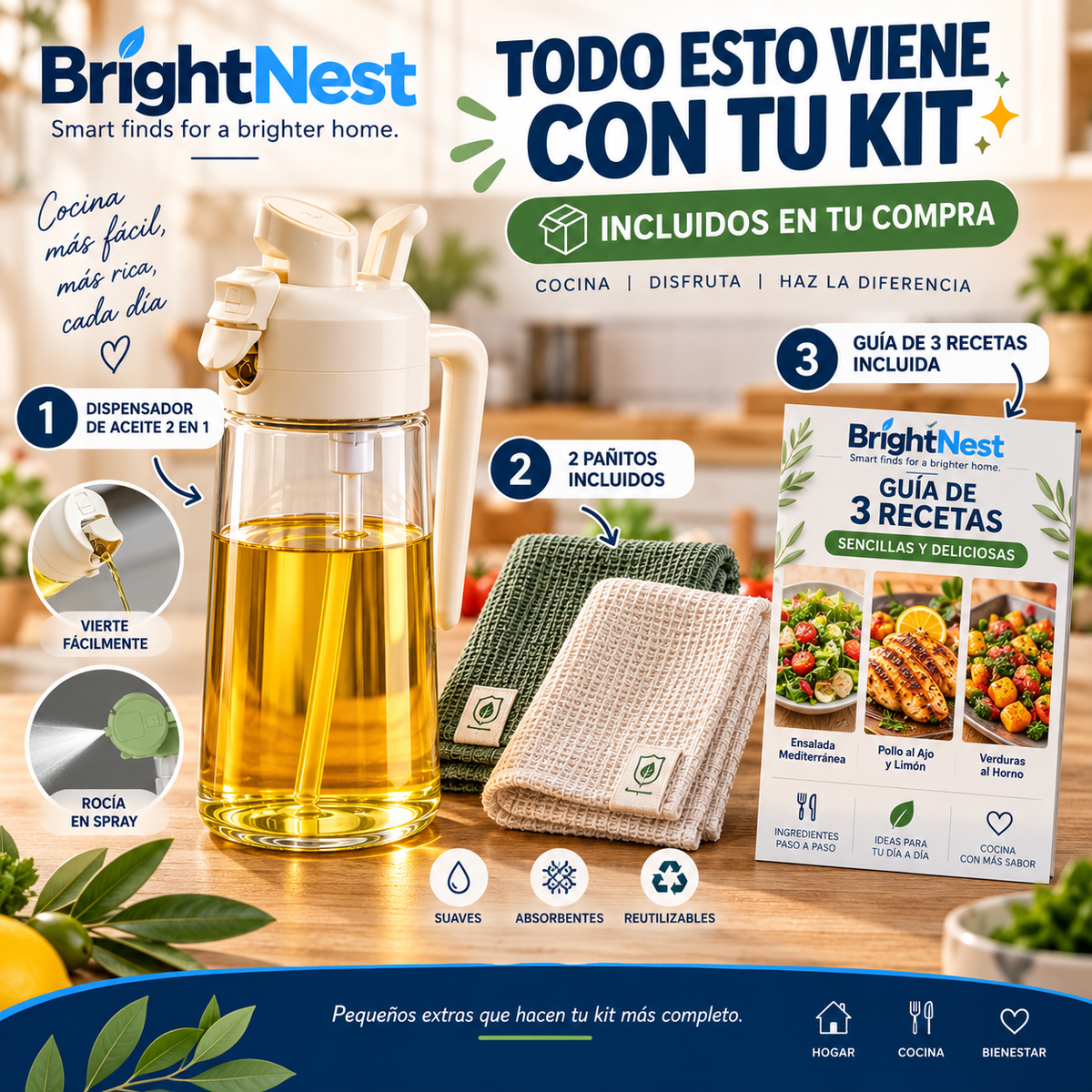 🫒 Dispensador de Aceite 2 en 1 — Kit BrightNest